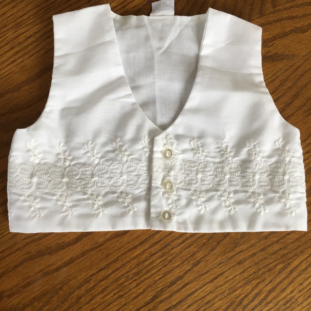 VINTAGE MADONNA ORIGINALS BOY BAPTISMAL HAT VEST SUIT 3 PC SET SZ 6/9 MOS. 1970S - Picture 4 of 7